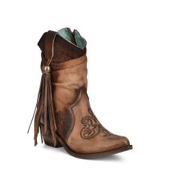 Corral Ladies Almond Zipper & Fringe Ankle Boot Pointed Toe