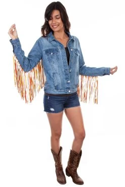 Scully Denim Jacket W/colorful Fringe