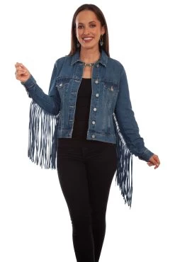 Scully Denim Jacket With Fringe - Blue