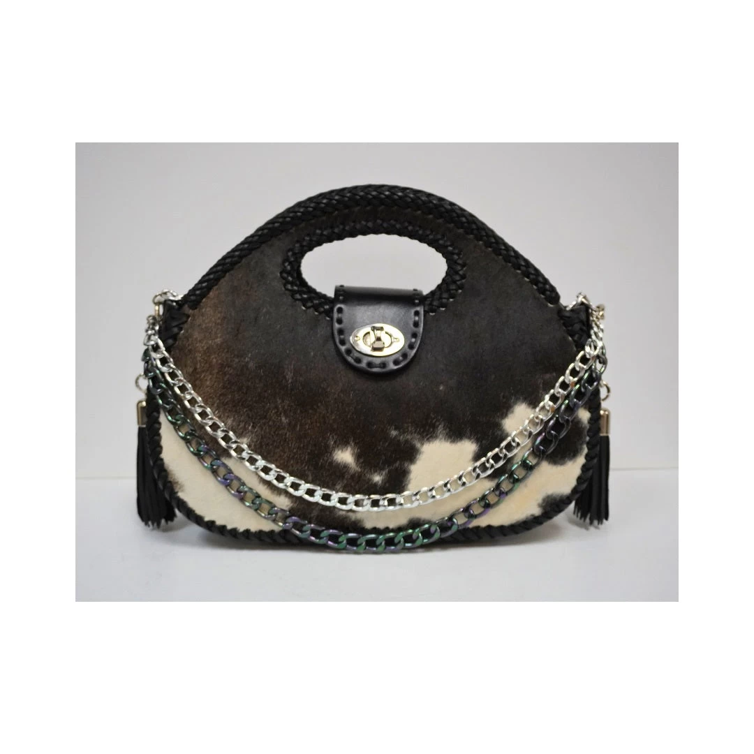 Cowhide Leather Purse - Brown/White