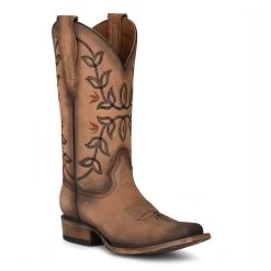 Corral Ladies Brown Flowered Embroidery Square Toe