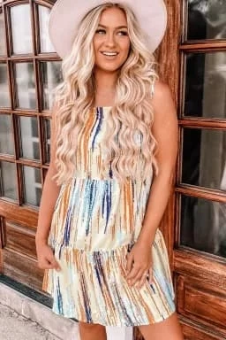 Abstract Print Tie Shoulder Spaghetti Strap