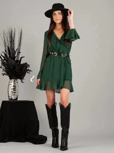 Lousie Ruffle Dress- Pine