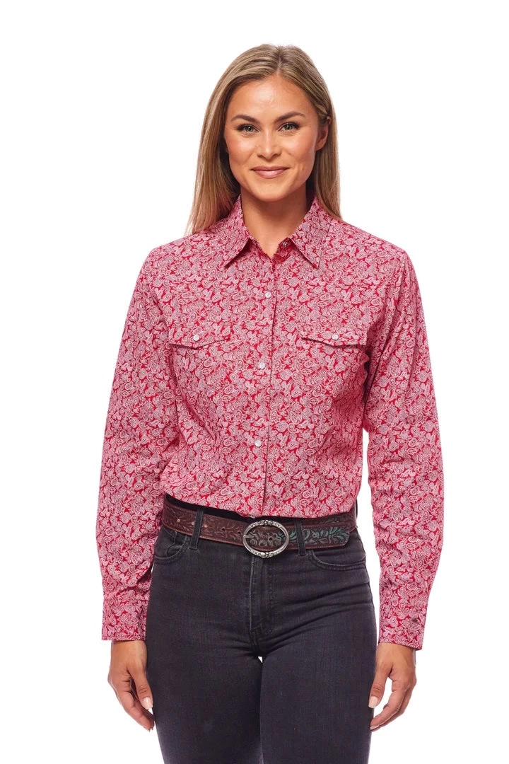 Rodeo Women Long Sleeve Red Paisley Snap Western Shirt