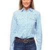 Rodeo Women Long SLeeve Blue & White Snap Western Shirt