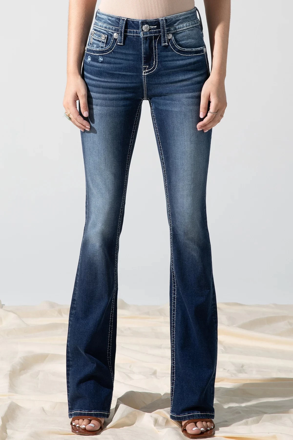 Miss Me Mid Rise Boot Cut Jean - Fold Over Pocket - Image 3