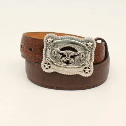 Nocona Boiys Classic Western Belt Long Horn And Stars Buckle