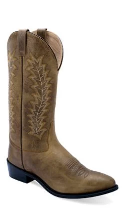 Old West Men Western Boot - Tan Round Toe