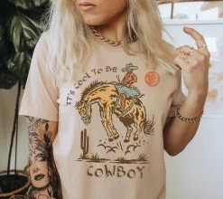It's Cool To Be A Cowboy Tee - Tan
