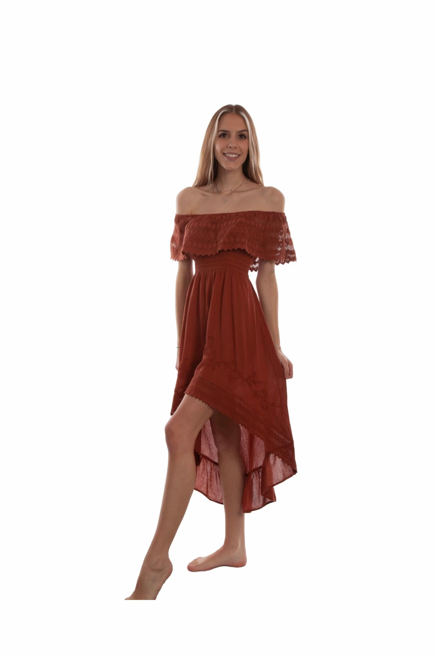 Scully Off Shoulder High/Low Dress - Ginger