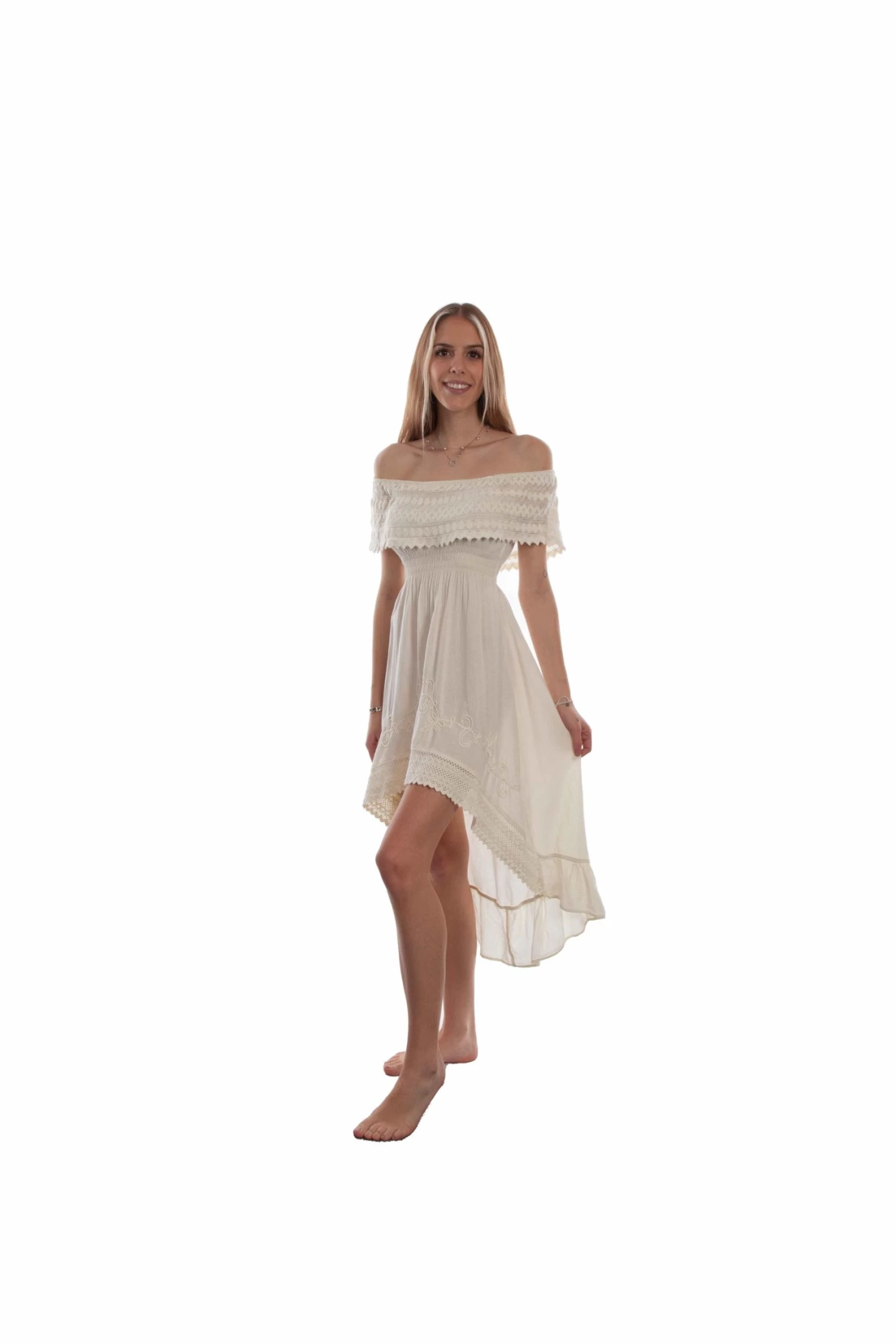 Scully Off Shoulder High/Low Dress - Vanilla