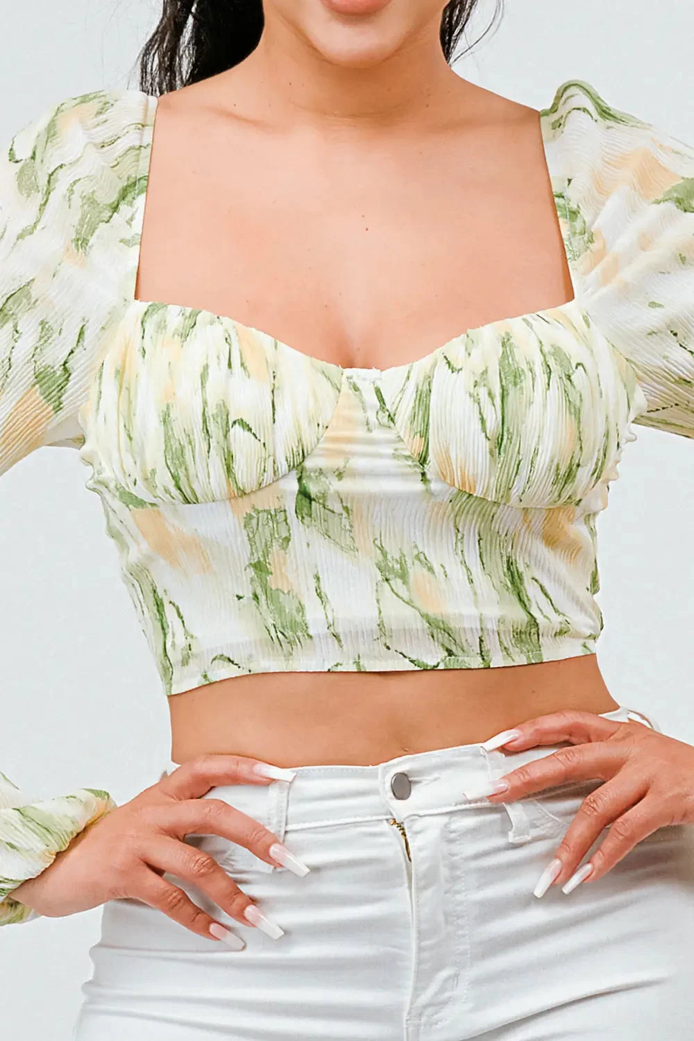 Pleated Chiffon Print Sweetheart Smocked Top - Image 6