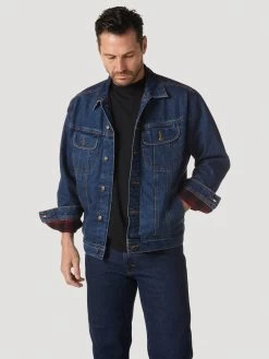 Wrangler Mens Rugged Wear Flannel Lined Denim Jacket - Antique Navy