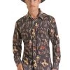Rock & Roll Men's Aztec Poplin Print - Cowboy/Bull Print