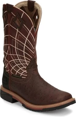 Justin Derrickman12" Waterproof Brown Ostrich Print Work Boot