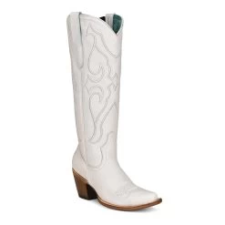 Corral Ladies Pure White Matching Stitch Pattern & Inlay Pull Straps Snip Toe