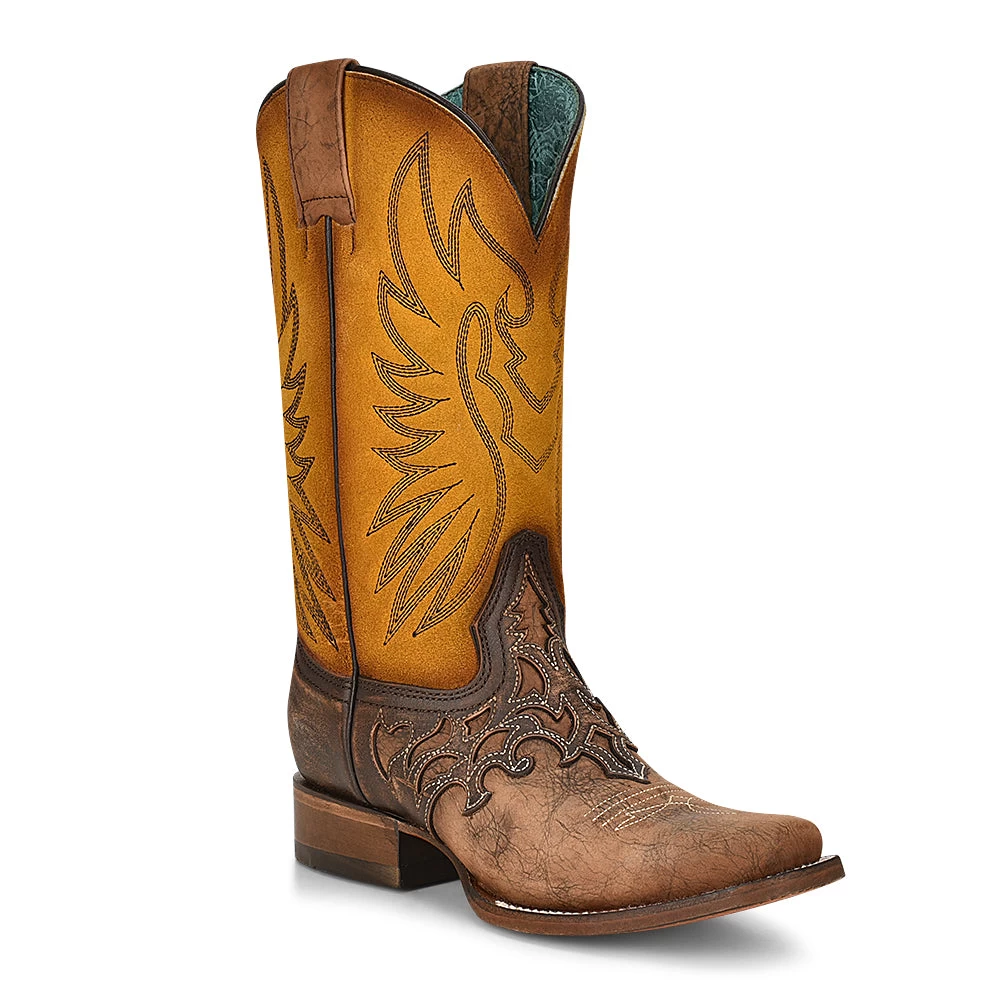Corral Boots Corral Ladies Brown/yellow Overlay & Embroidery Square Toe