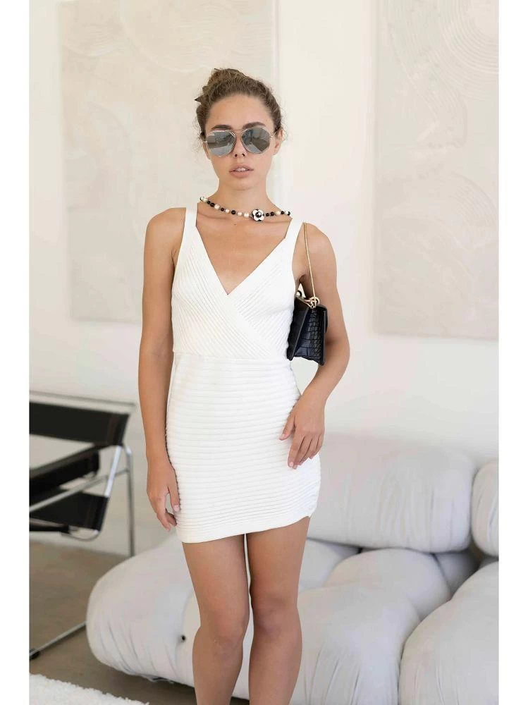 White Ribknit Sweater Dress