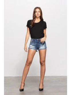 Distressed Cuff Shorts- Dark Denim