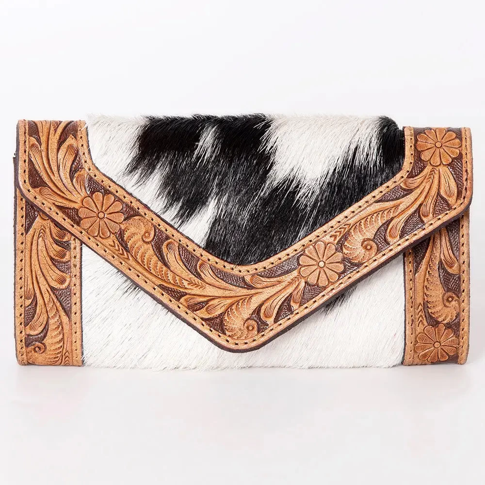 Hand Tooled Saddle Leather Cowhide Upcycle Canvas Wallet - Image 2