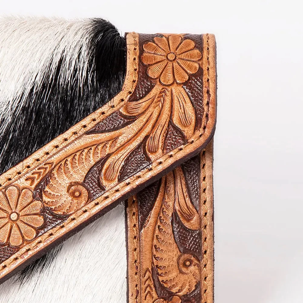 Hand Tooled Saddle Leather Cowhide Upcycle Canvas Wallet - Image 3