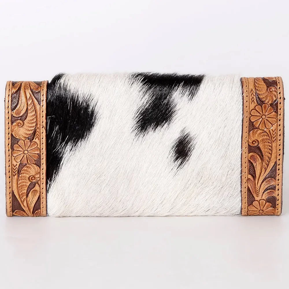 Hand Tooled Saddle Leather Cowhide Upcycle Canvas Wallet - Image 4