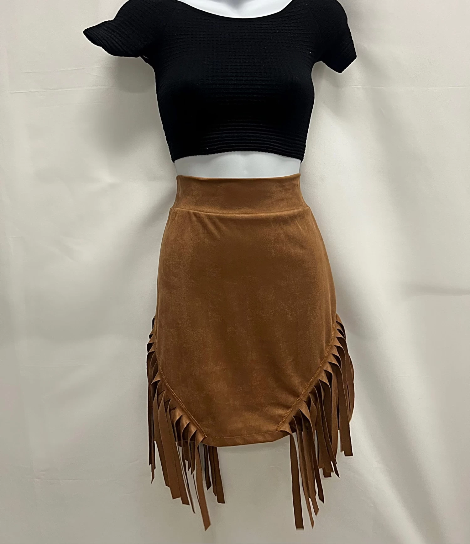 Fringe Western Skirt - Brown