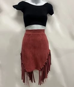 Fringe Western Skirt - Heather Red
