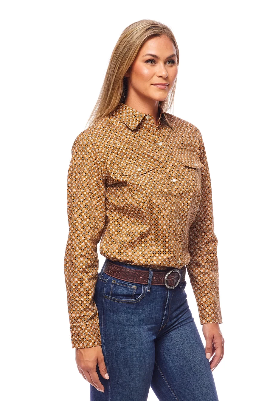 Rodeo Women Long Sleeve Brwon Snap Western Shirt - Image 2