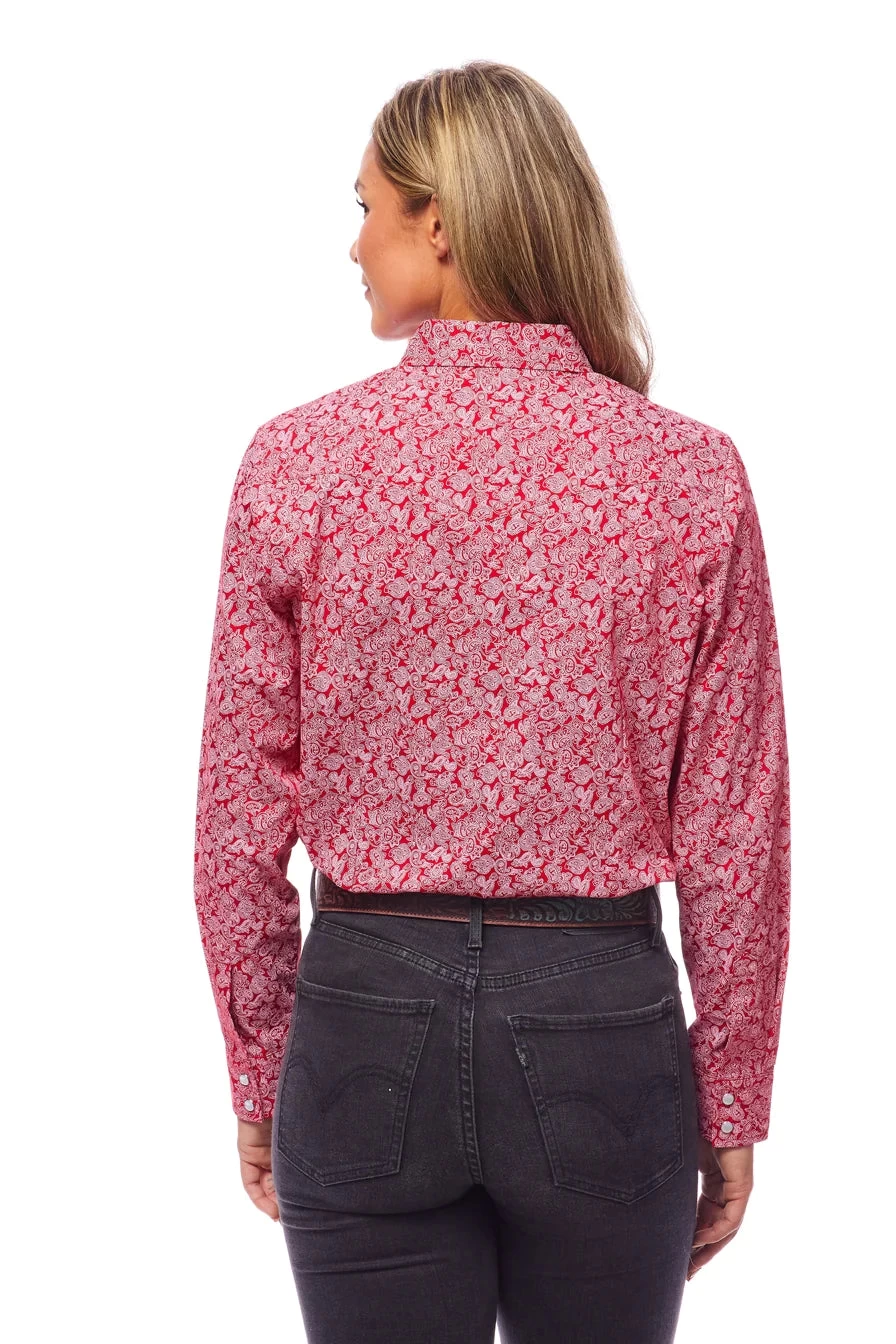 Rodeo Women Long Sleeve Red Paisley Snap Western Shirt - Image 2