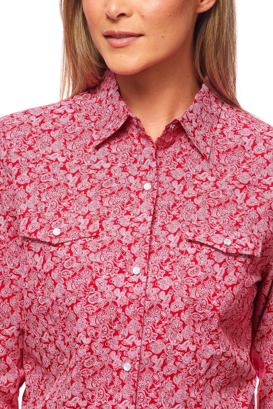 Rodeo Women Long Sleeve Red Paisley Snap Western Shirt - Image 5