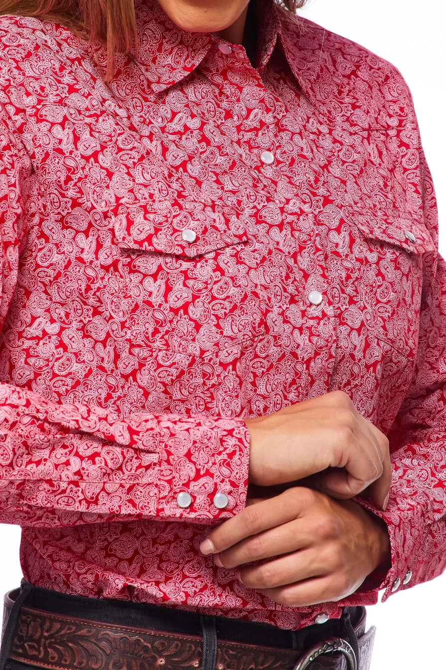 Rodeo Women Long Sleeve Red Paisley Snap Western Shirt - Image 6