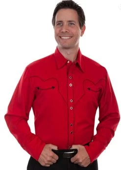 Scully SOLID SHIRT W/CANDY CANE PIPING - CRIMSON