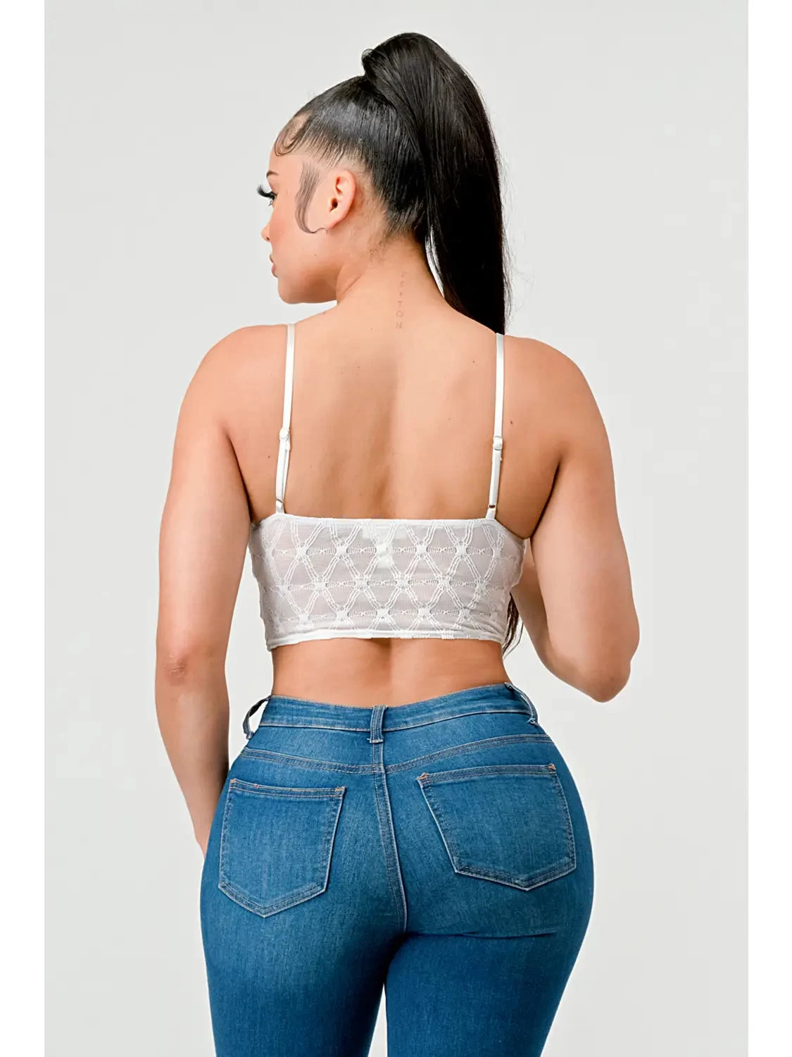 Lux Super Stretch Mesh Pattern Layered Bustier Top - White - Image 4