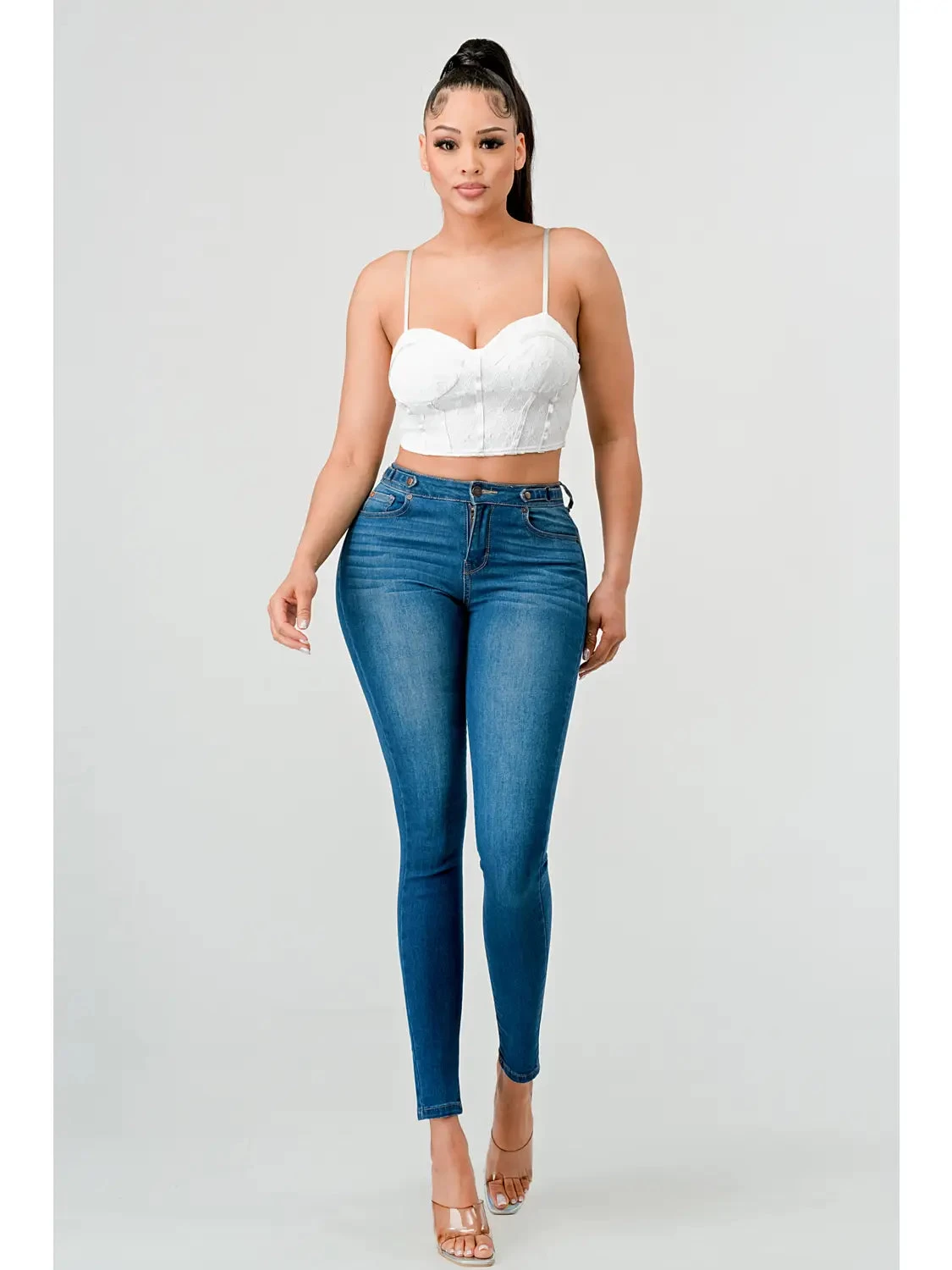 Lux Super Stretch Mesh Pattern Layered Bustier Top - White - Image 5