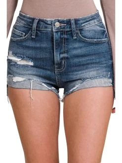 Cutoff SHorts With Front Folded Hem - Denim